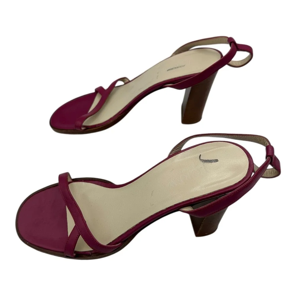 J‎ CrewChic Women's Magenta Leather Slingback Block Heel Sandals Size 7 Italy